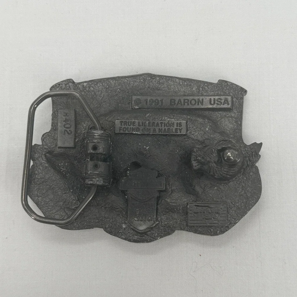 Vintage 1991 Harley Davidson Belt Buckle Baron USA Eagle Flag Motorcycle‎ H402
